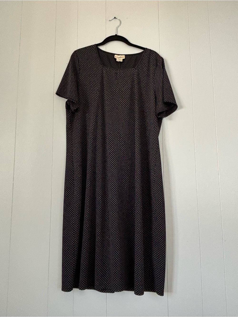 Vintage TravelSmith Polka Dot Midi Dress Womens XL Black White Minimal Shift